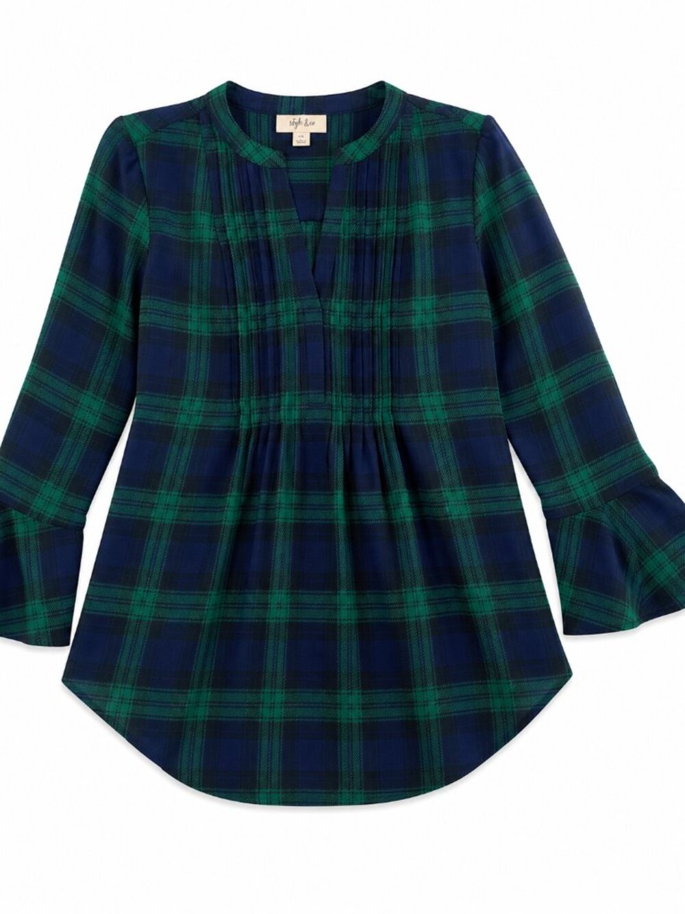 Green And Navy Plaid Blouse Flat-Lay | Style&Co. | Size PS